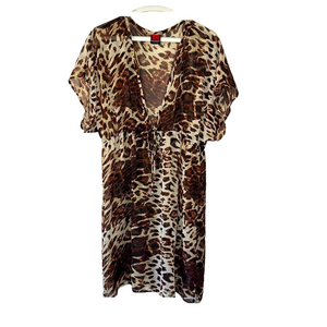 Host Pick Lori Michaels Animal Print V Neck Tie Duster Caftan Cover Up L/XL Boho